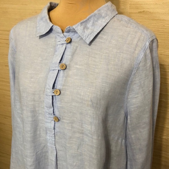 Sigrid Olsen Light Blue Linen Quarter Button-Up Lightweight Long Sleeve Top 1X - Picture 2 of 10